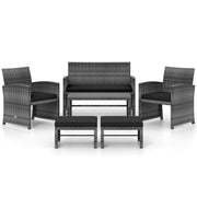 6 Pieces Patio Furniture Set Outdoor Sectional Conversation PE Rattan Sofa Set-Black
