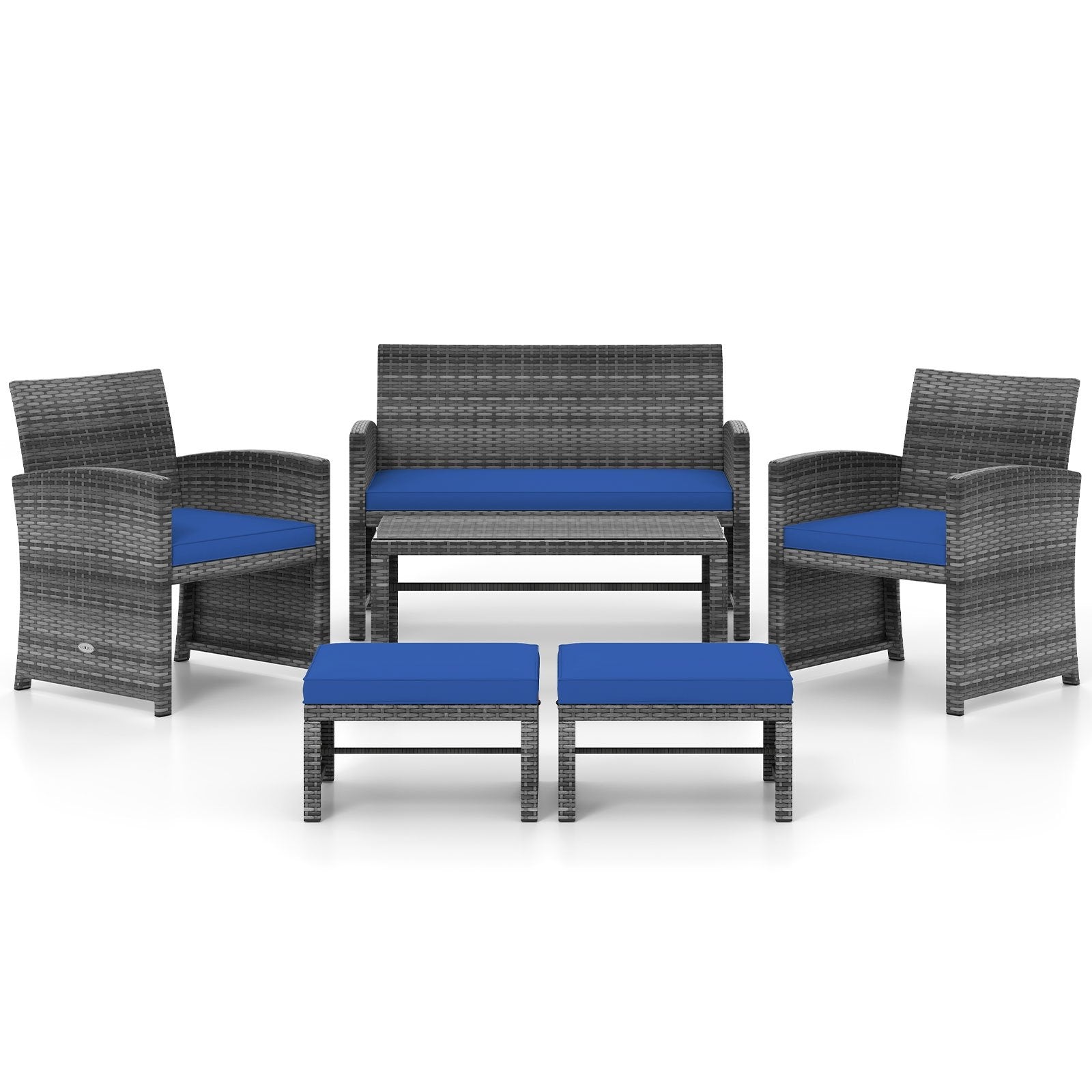 6 Pieces Patio Furniture Set Outdoor Sectional Conversation PE Rattan Sofa Set-Black