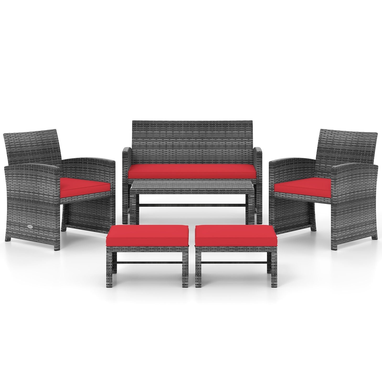 6 Pieces Patio Furniture Set Outdoor Sectional Conversation PE Rattan Sofa Set-Black