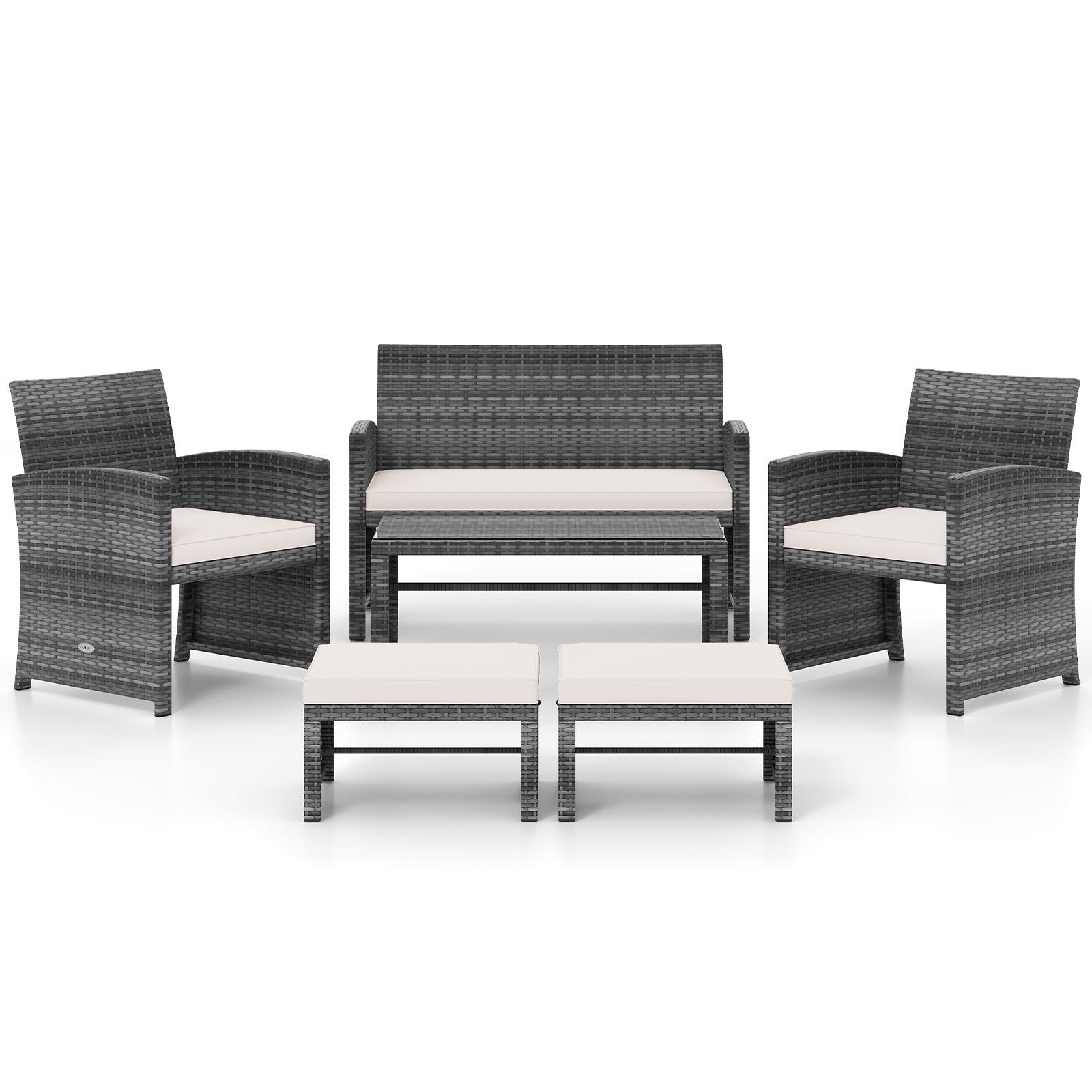 6 Pieces Patio Furniture Set Outdoor Sectional Conversation PE Rattan Sofa Set-Black