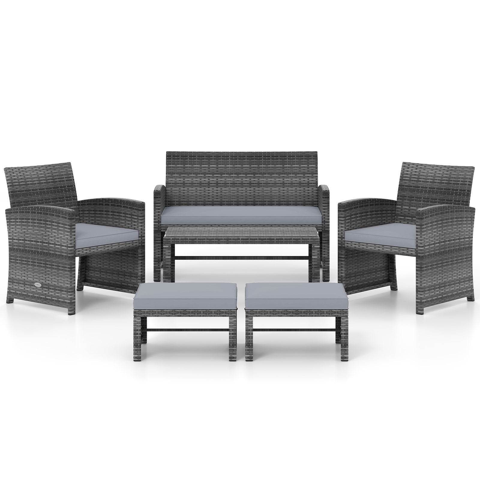 6 Pieces Patio Furniture Set Outdoor Sectional Conversation PE Rattan Sofa Set-Black