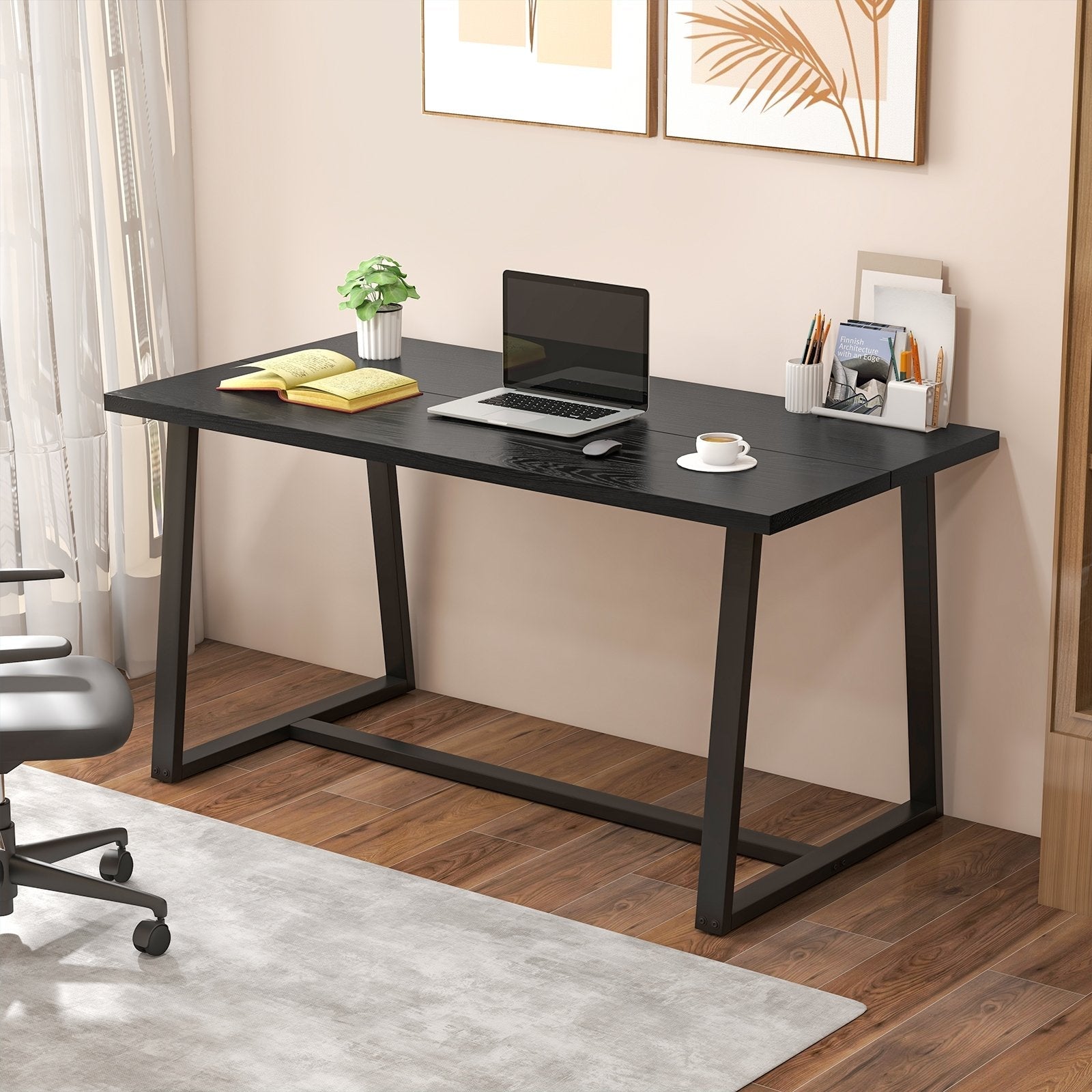 Large Dining Table with Heavy-duty Metal Frame and Anti-slip Foot Pads-Black