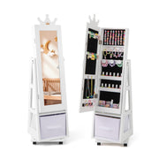 Kids Jewelry Armoire Cabinet with Swivel Base and Lockable Universal Wheels-White