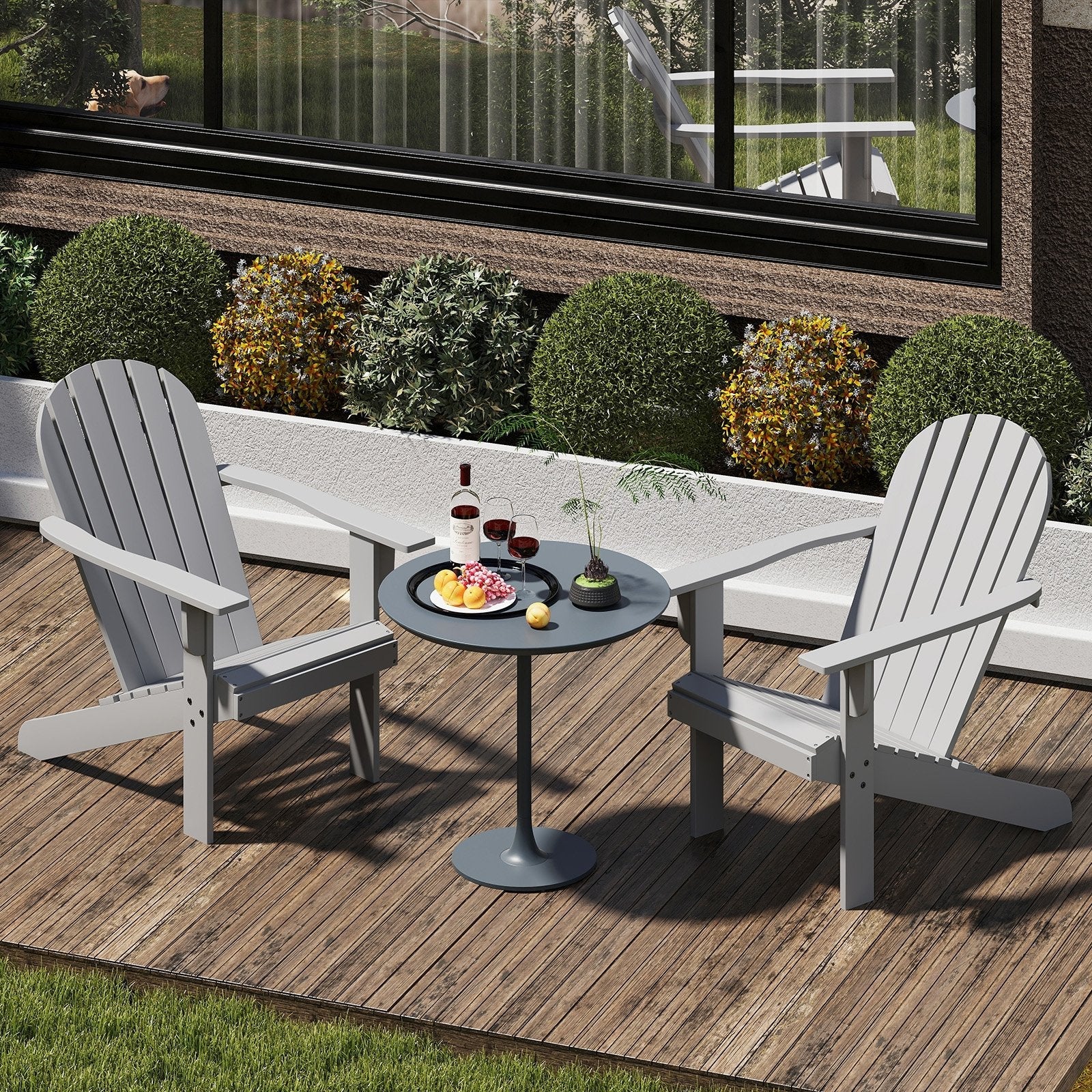 Acacia Wood Lounge Patio Adirondack Chair with Inclined Seat-Blue