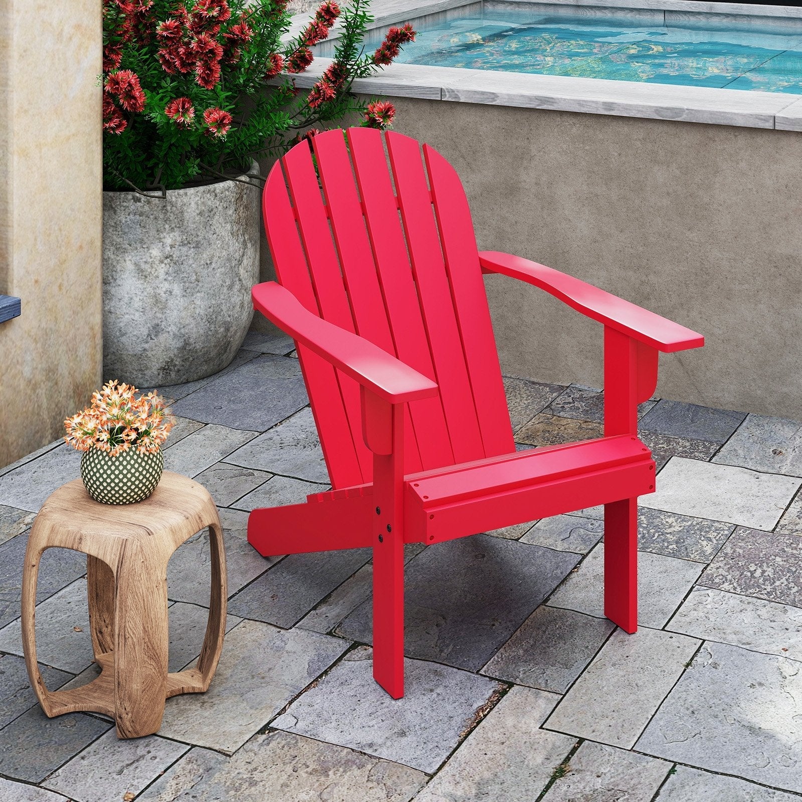 Acacia Wood Lounge Patio Adirondack Chair with Inclined Seat-Blue