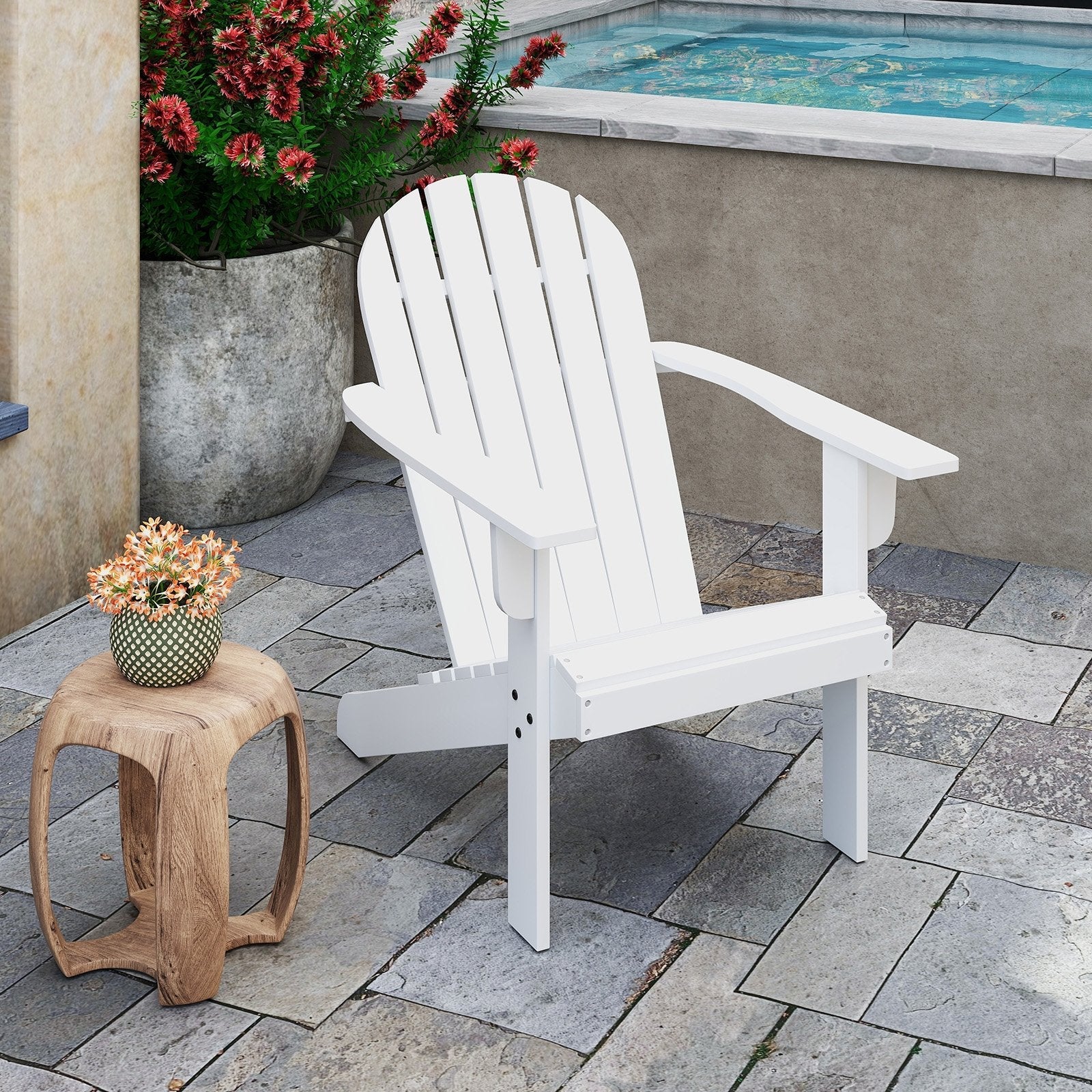 Acacia Wood Lounge Patio Adirondack Chair with Inclined Seat-Blue