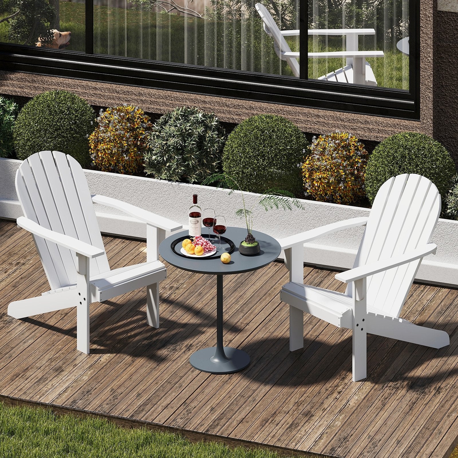 Acacia Wood Lounge Patio Adirondack Chair with Inclined Seat-Blue