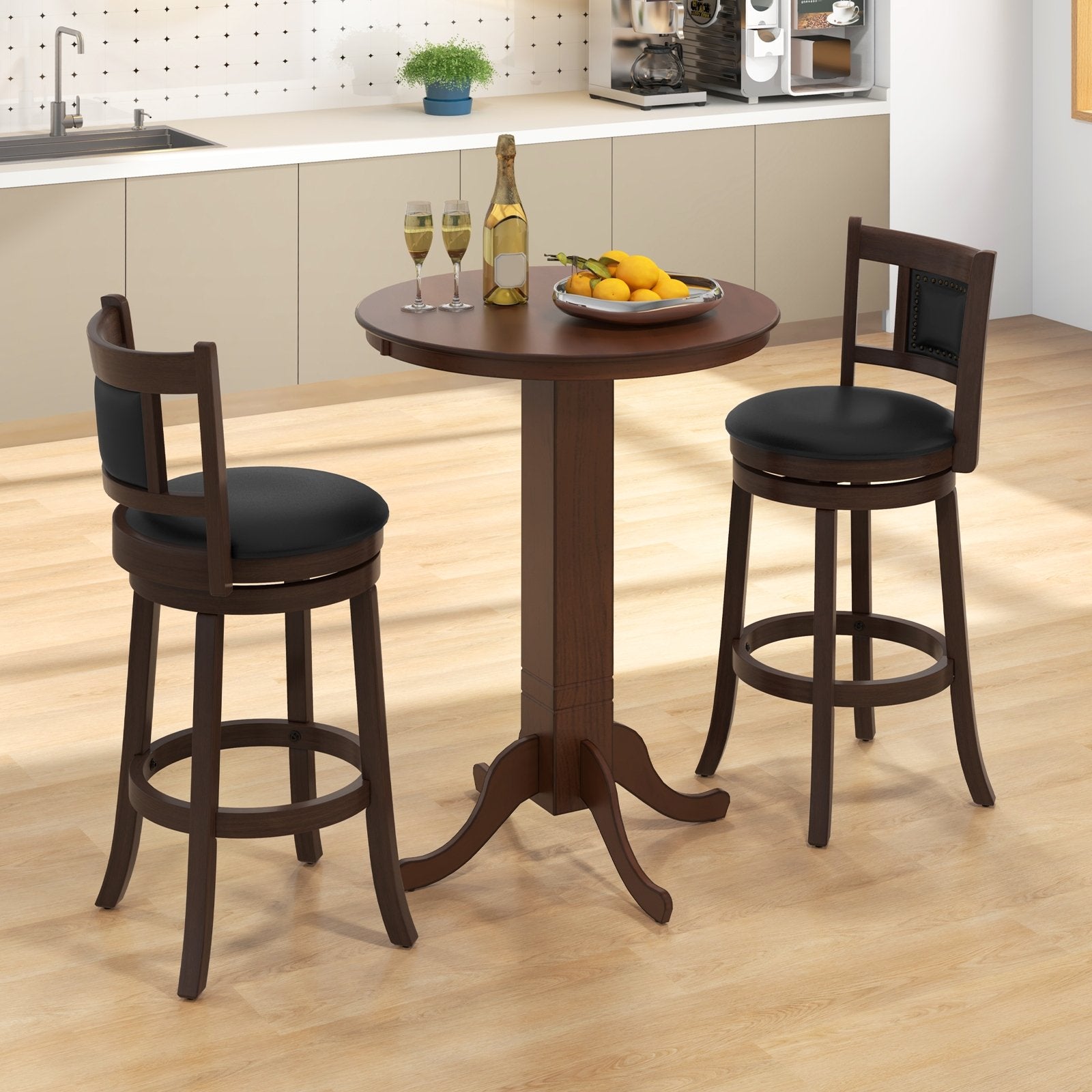 Wood Pub Round Dining Table with Pedestal Base
