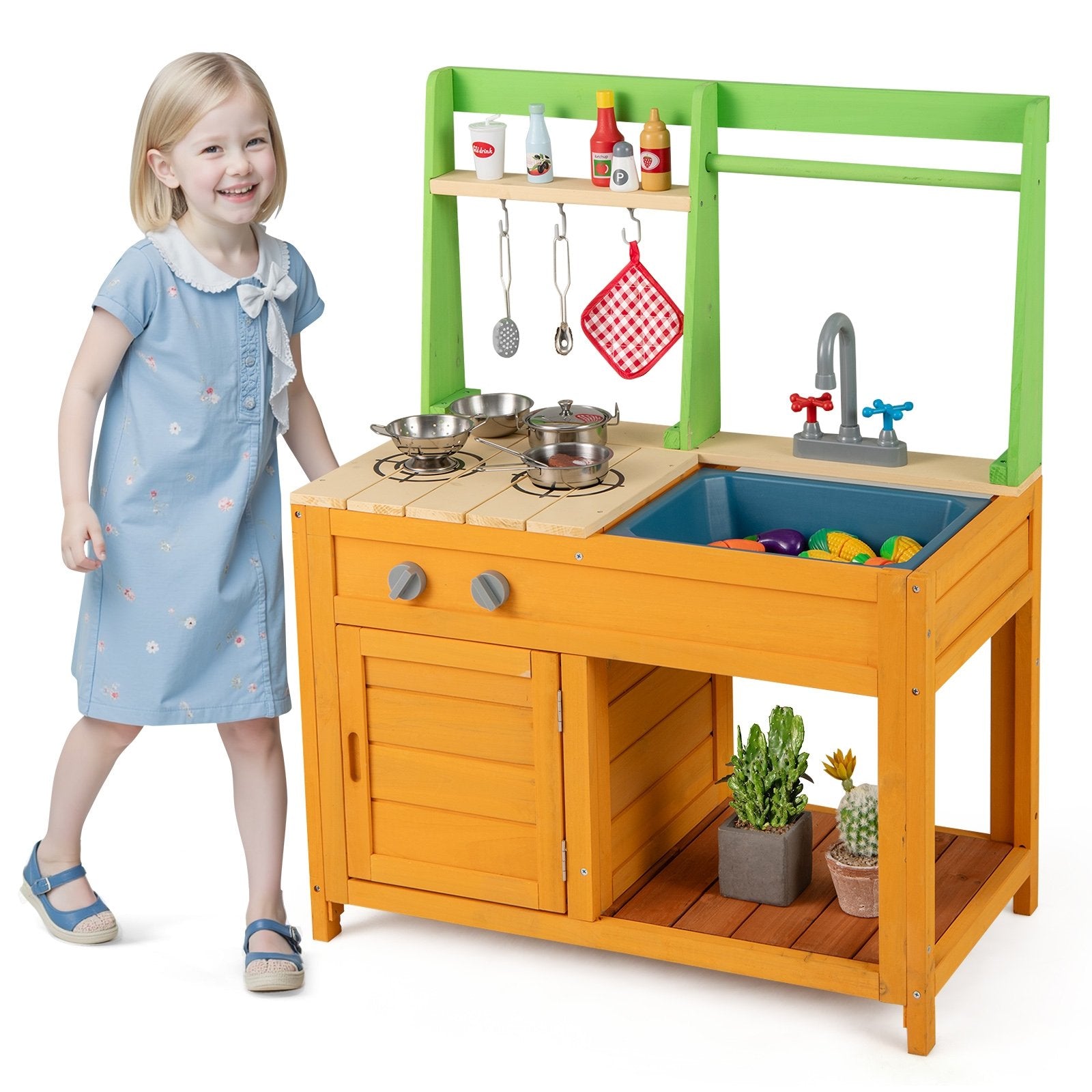 Outdoor Mud Kitchen Playset for Girls and Boys 3+ Years Old-Orange