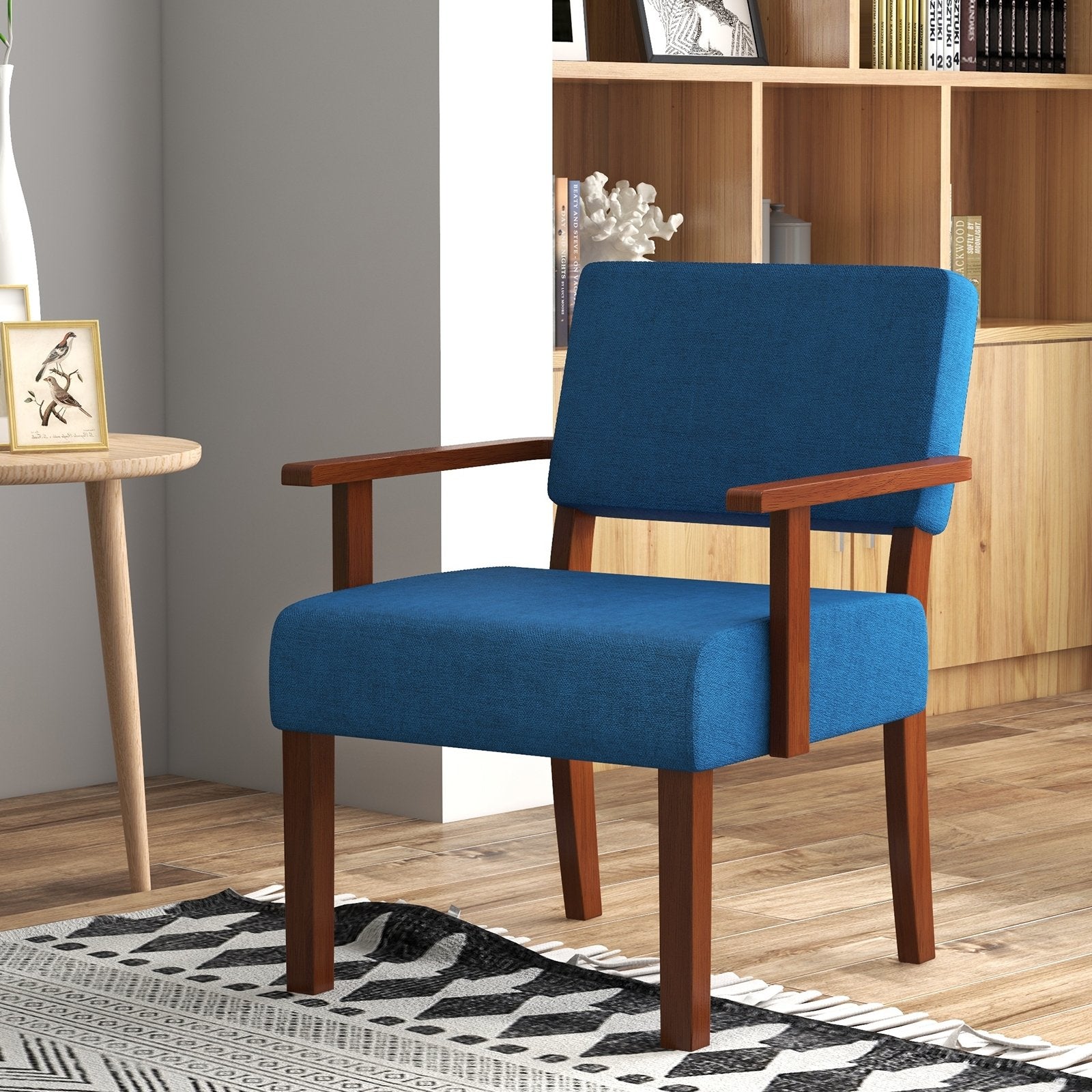 Linen Accent Chair Living Room Chair with Soft Padded Seat and Backrest-Blue