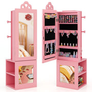 3-in-1 Freestanding Kids Jewelry Cabinet Armoire with Full Length Mirror-Pink