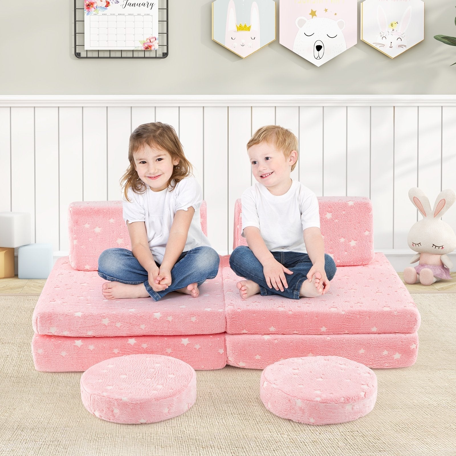 Modular Kids Play Couch Set Glow in the Dark with Portable Handles-Color
