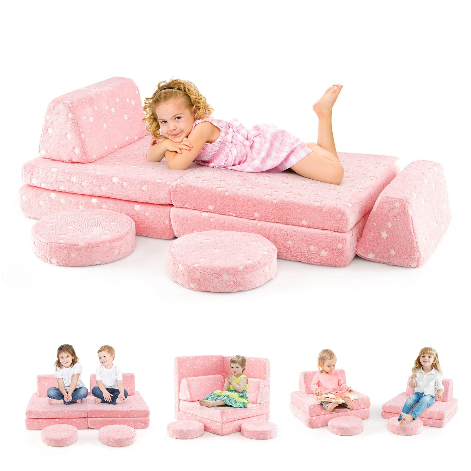 Modular Kids Play Couch Set Glow in the Dark with Portable Handles-Color