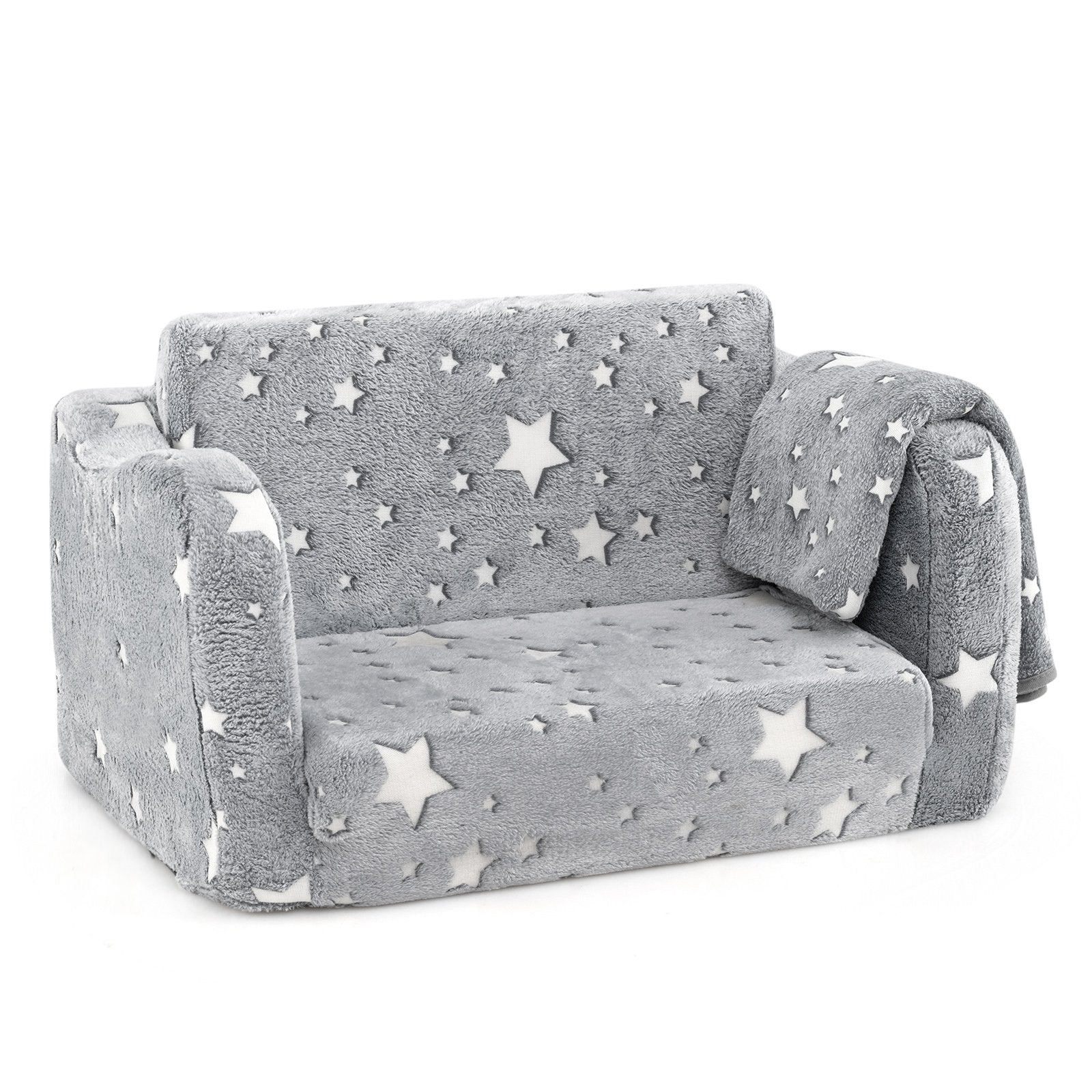2-in-1 Folding Kids Couch with Blanket Glow in the Dark-Gray