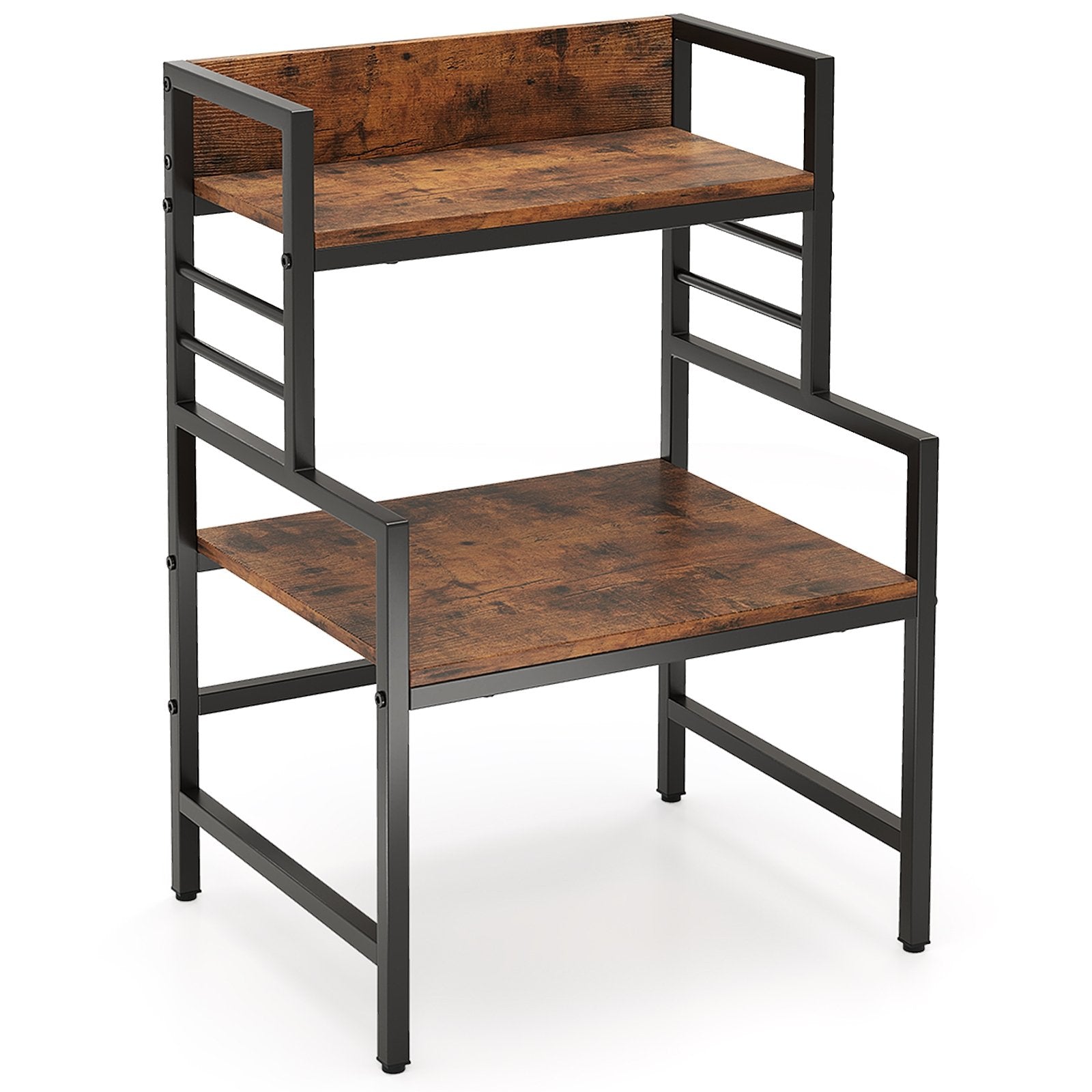 3-Tier Microwave Stand with 2 Open Shelves and Heavy-duty Metal Frame-Rustic Brown