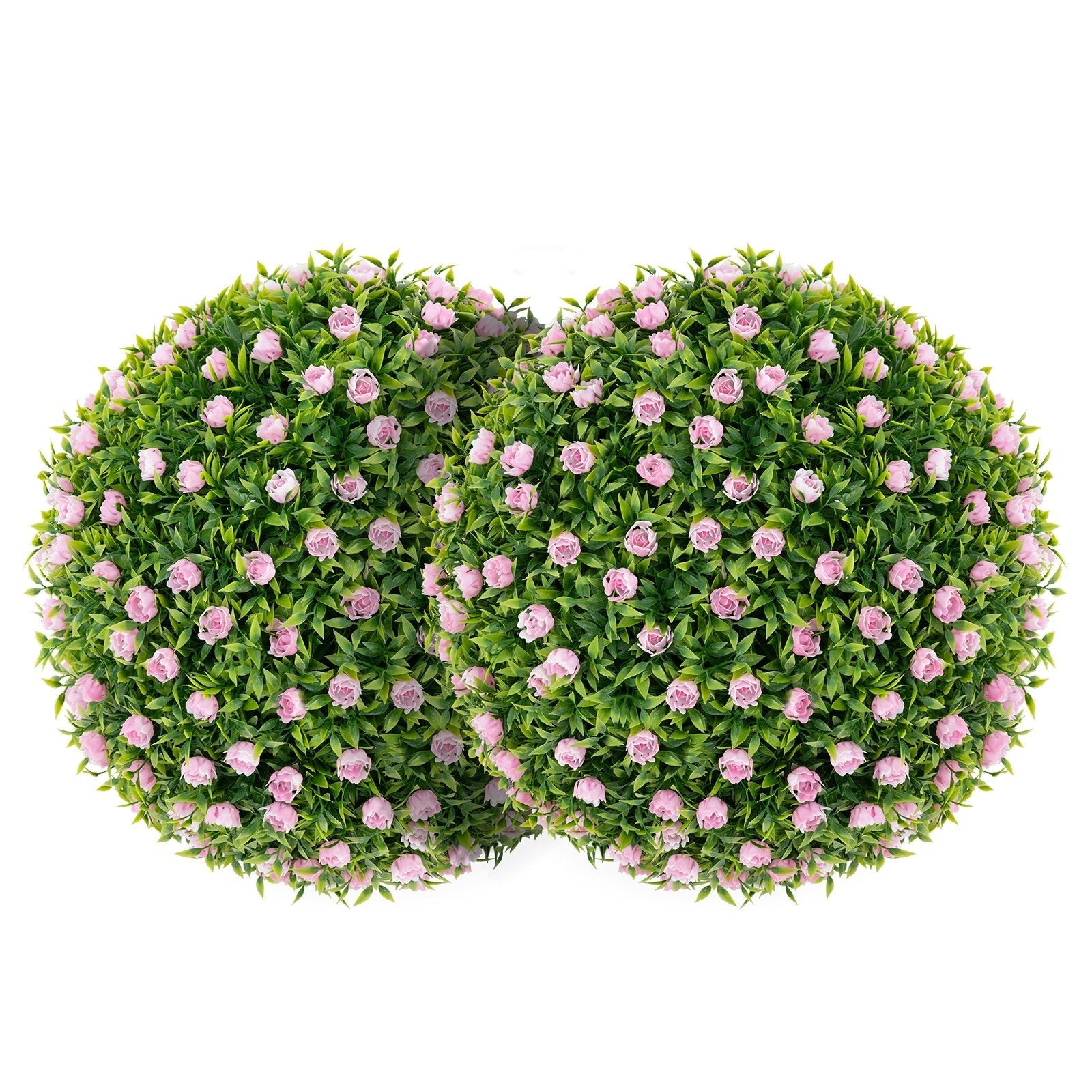 2 Pieces Artificial Plant Topiary Balls 17.5 Inch Faux Decorative Balls with Pink Flowers