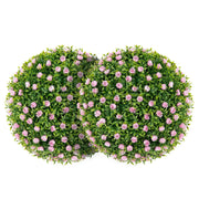 2 Pieces Artificial Plant Topiary Balls 17.5 Inch Faux Decorative Balls with Pink Flowers