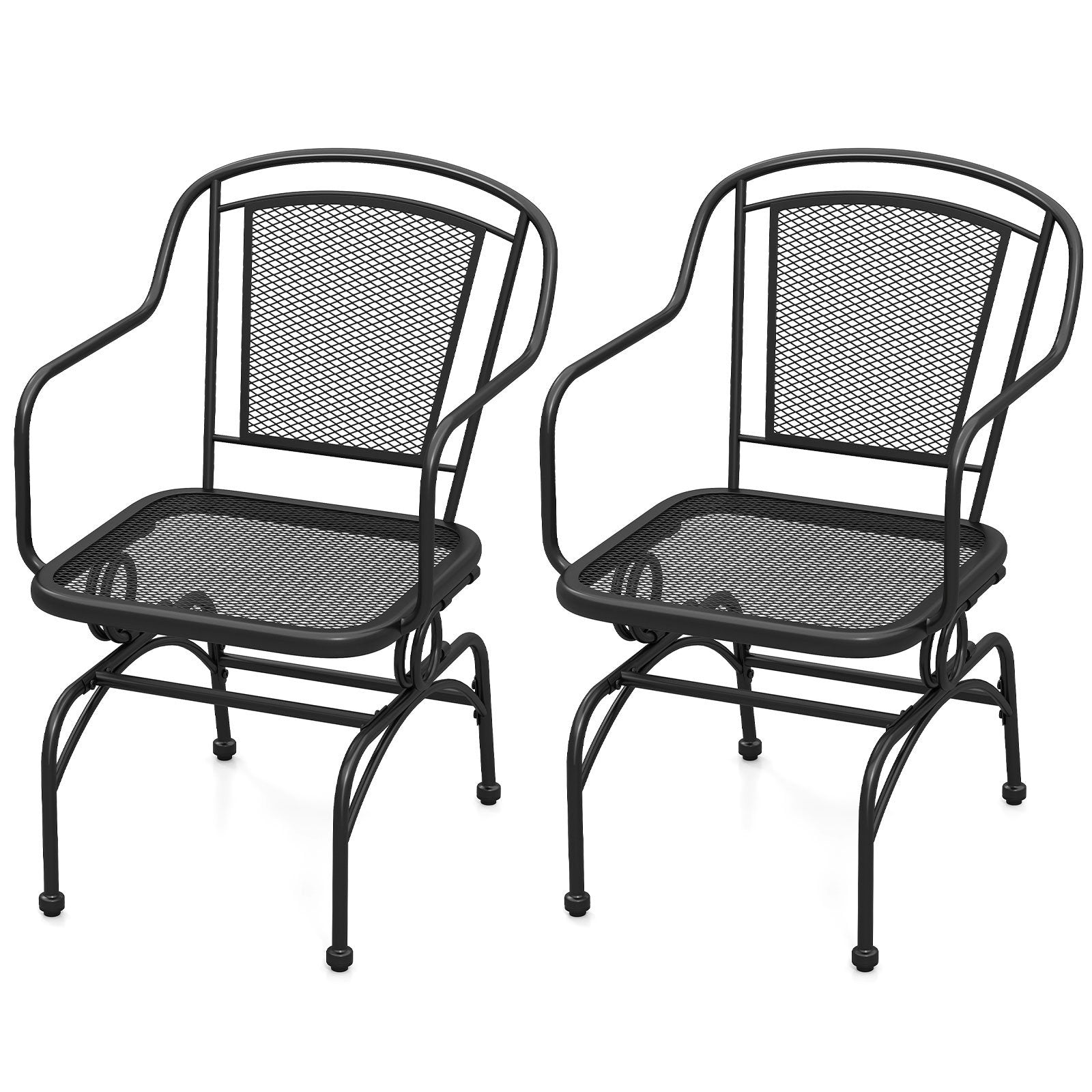 Outdoor Rocking Chair Set of 2 with Mesh Backrest and Seat for Yard-Black