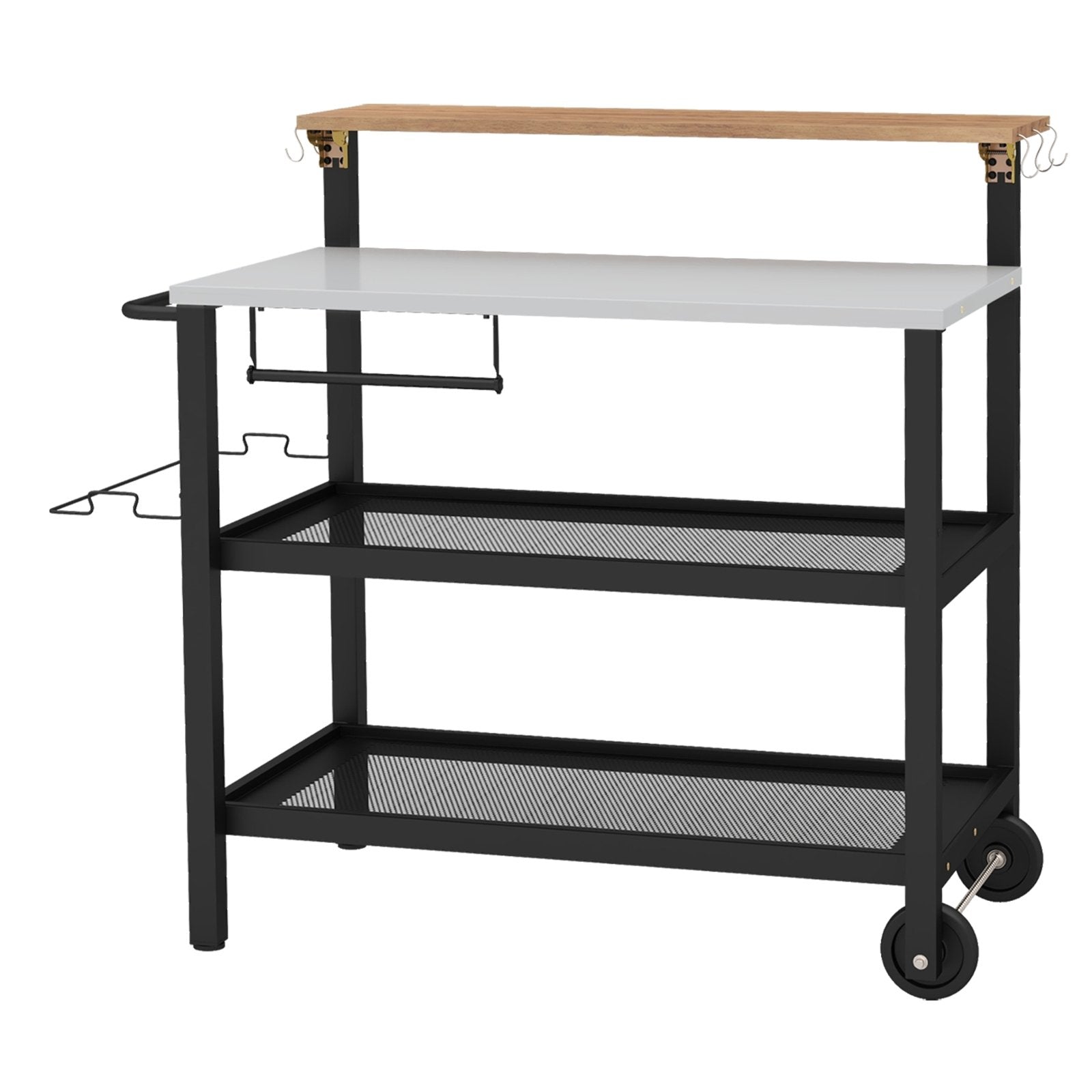 Rolling Bar Cart with Flip-up Table and Hooks for Kitchen