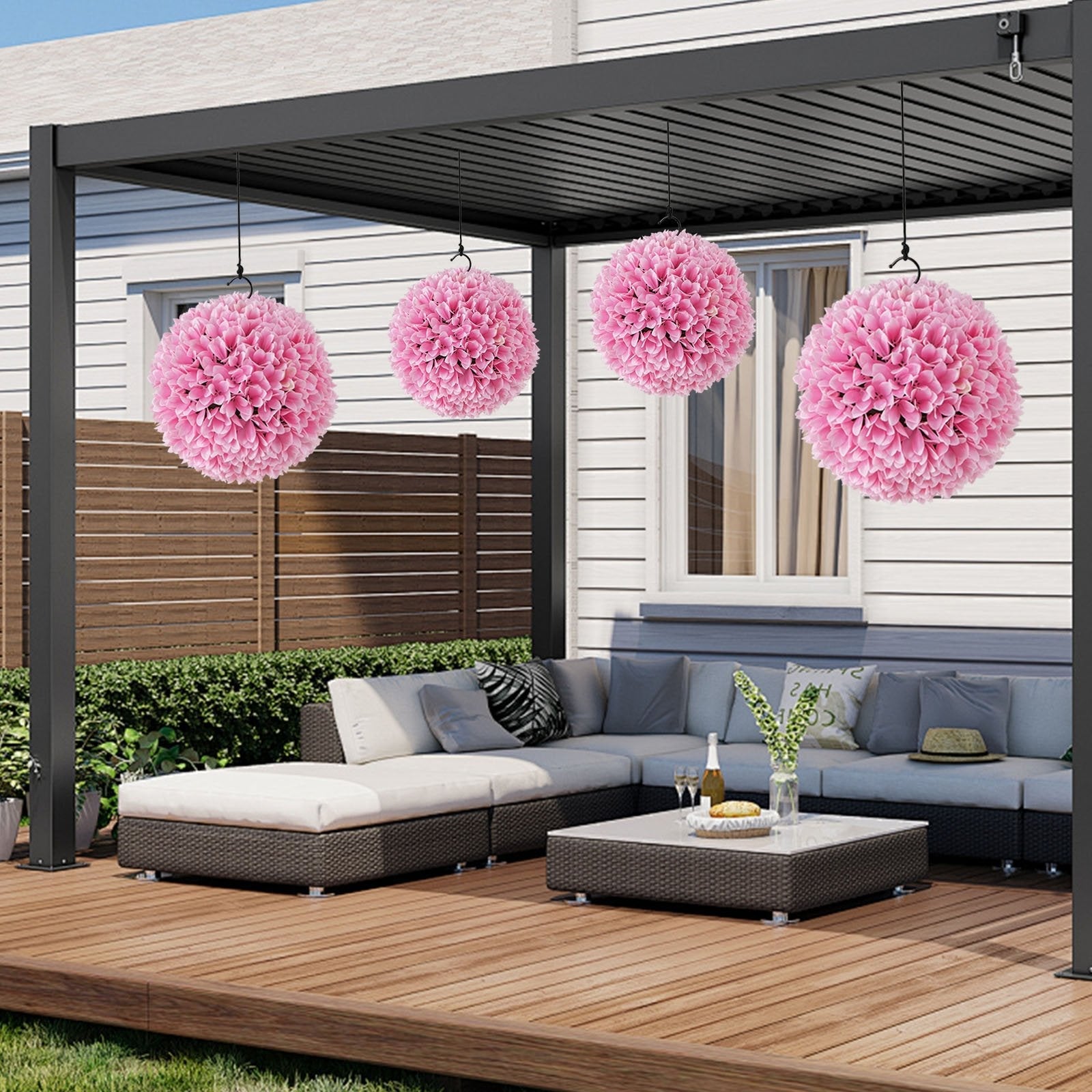 2 Pieces Artificial Plant Topiary Balls Faux Boxwood Decorative Balls-Green