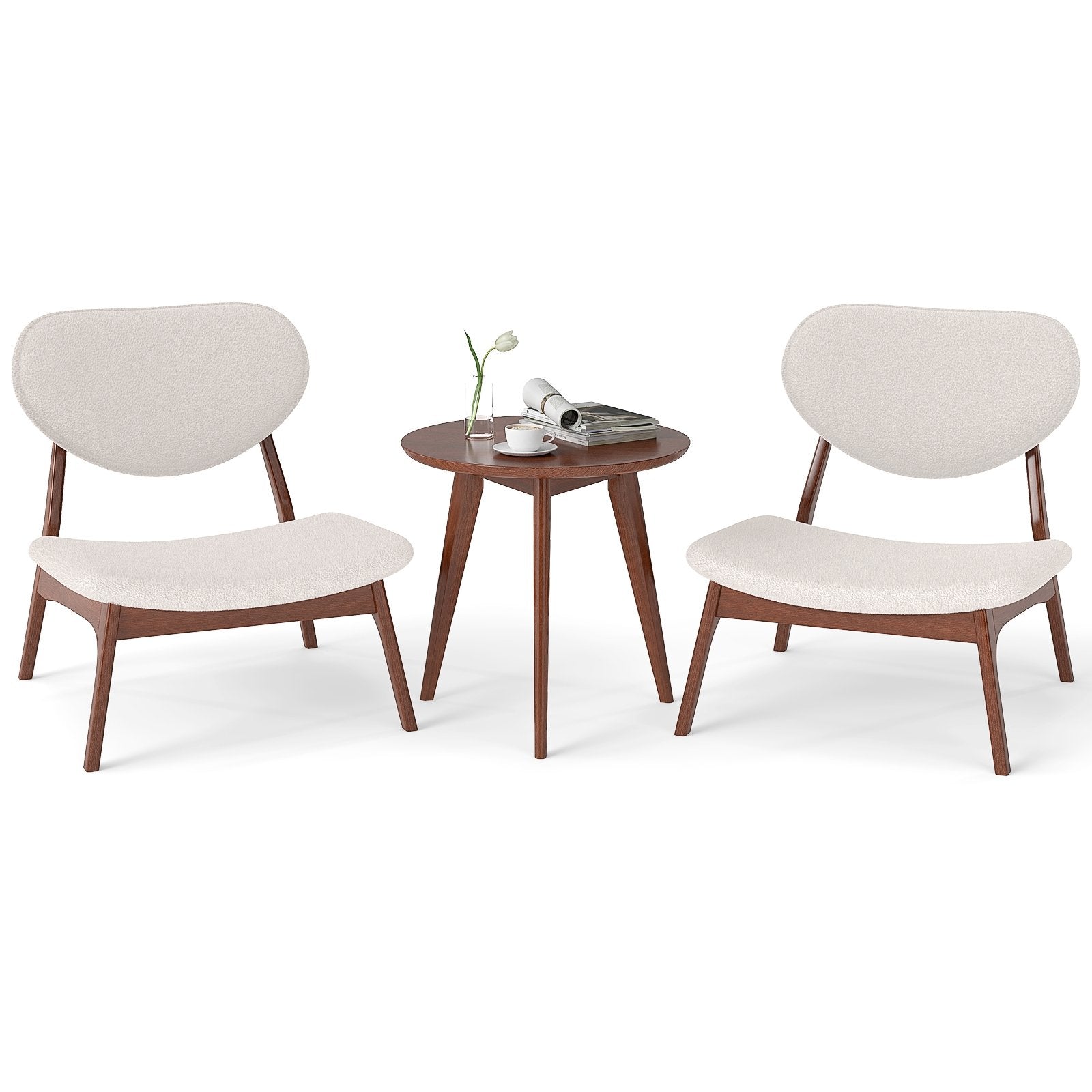 Accent Chairs Set of 2 with Side Table and Solid Wood Frame-Beige