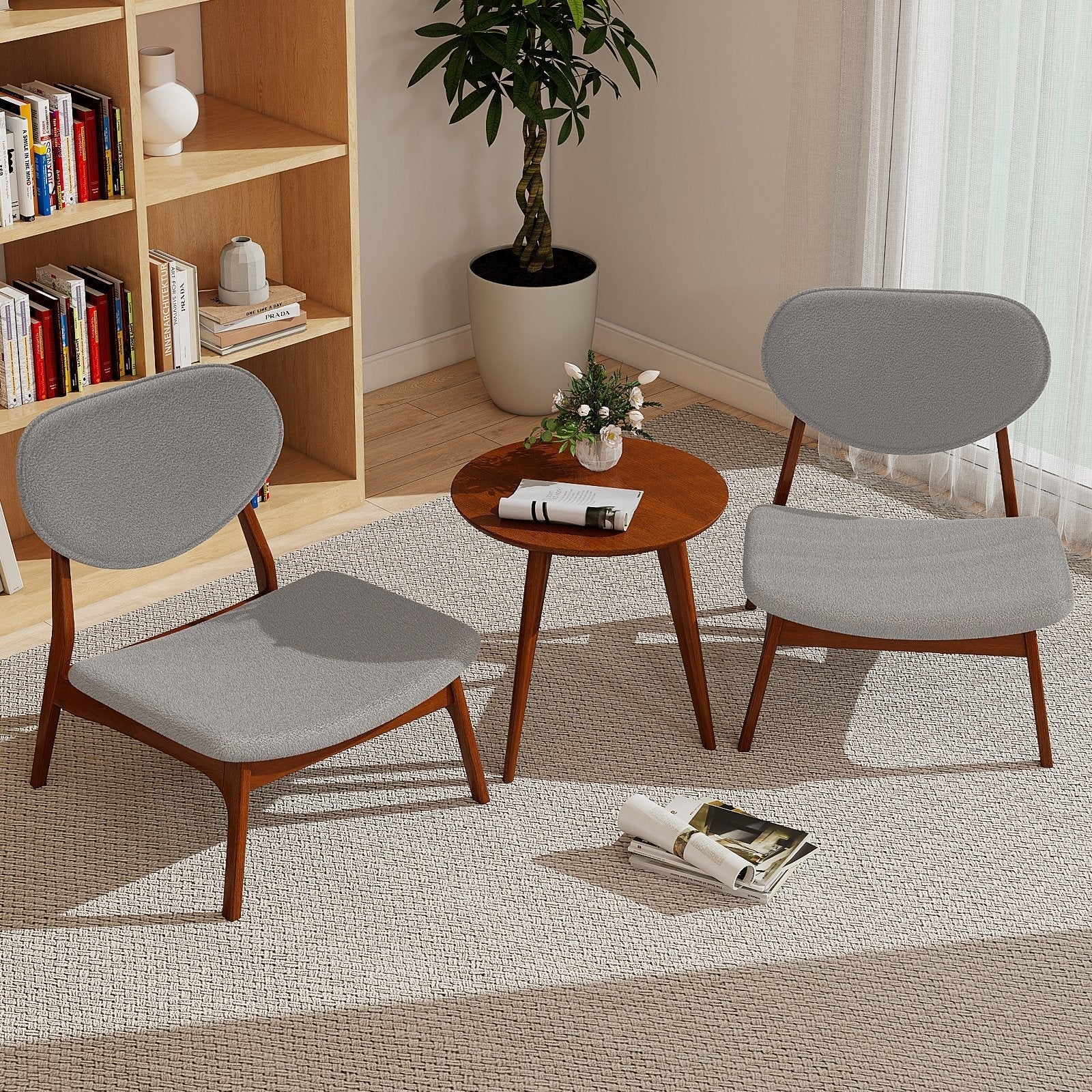 Accent Chairs Set of 2 with Side Table and Solid Wood Frame-Beige