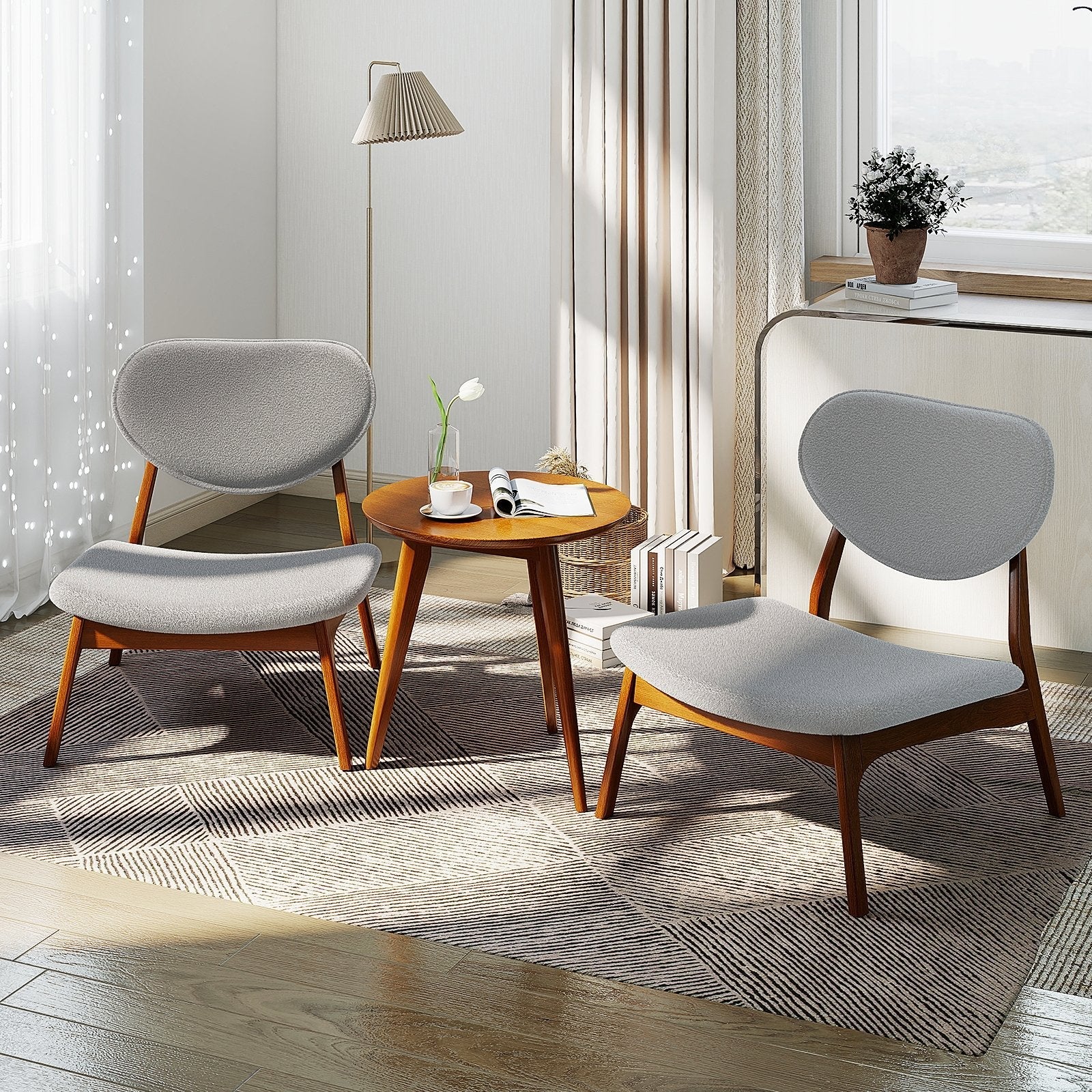 Accent Chairs Set of 2 with Side Table and Solid Wood Frame-Beige