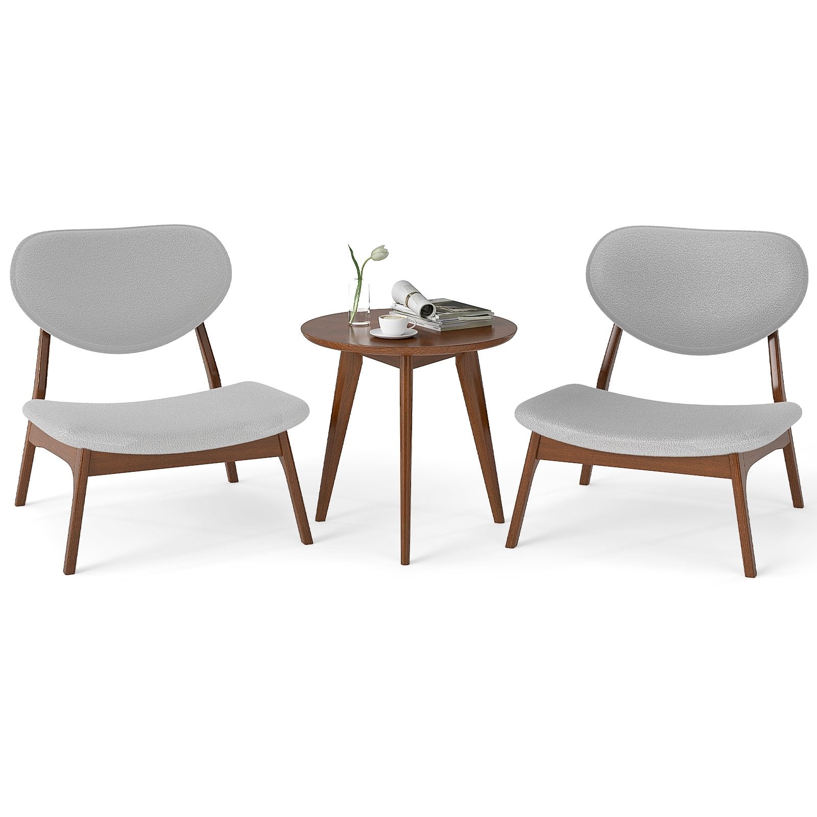 Accent Chairs Set of 2 with Side Table and Solid Wood Frame-Beige