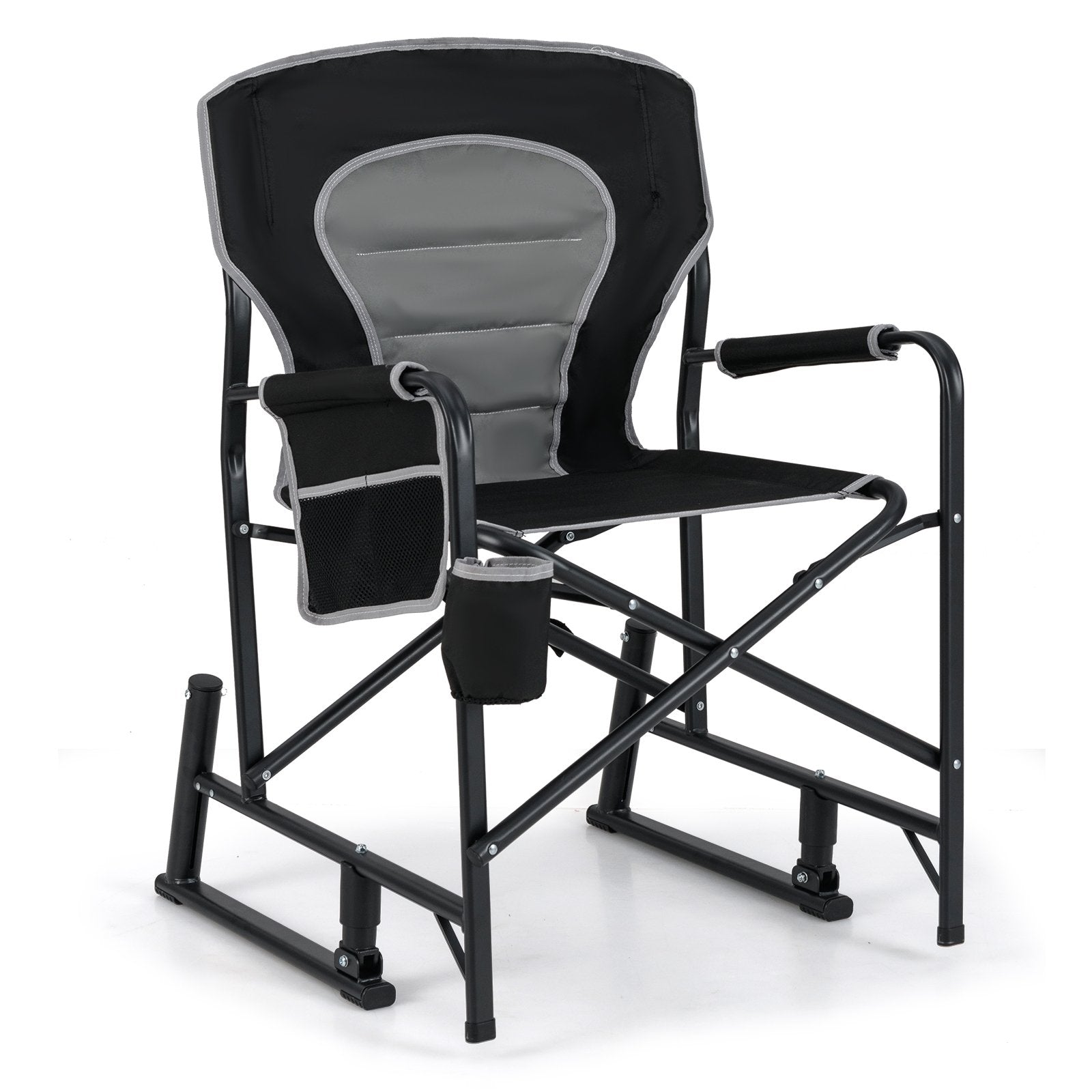 Outdoor Rocker Camping Chair with Dual Springs and Padded Back-Black