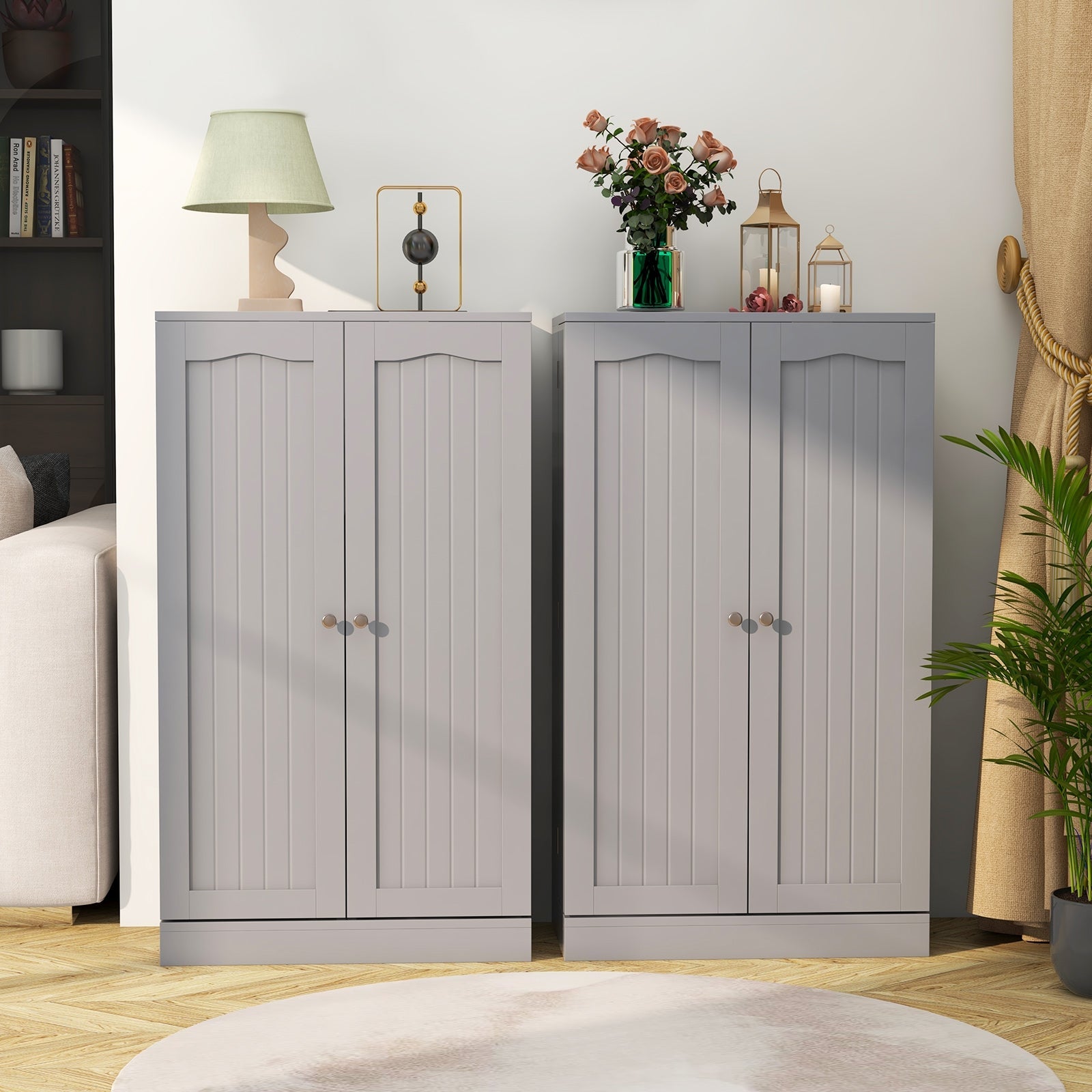 17-Tier Kitchen Pantry Cabinet with 2 Doors and 6 Adjustable Shelves-Gray