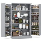 17-Tier Kitchen Pantry Cabinet with 2 Doors and 6 Adjustable Shelves-Gray