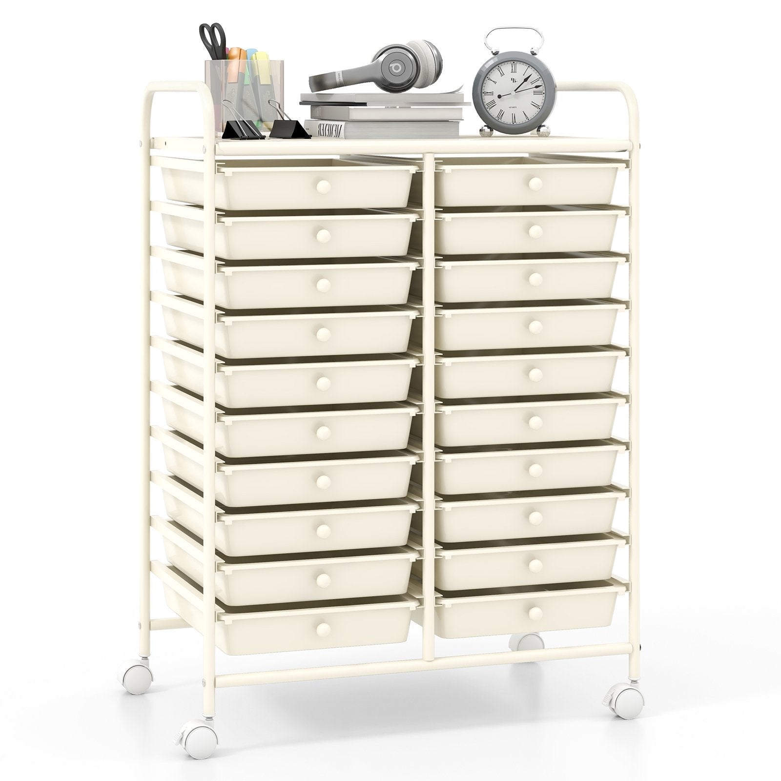 20 Drawers Rolling Storage Cart Studio Organizer-Beige
