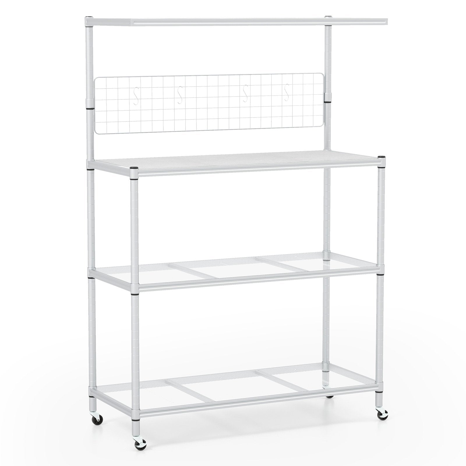 4-Tier Bakers Rack on Wheels with Adjustable Shelves-Silver