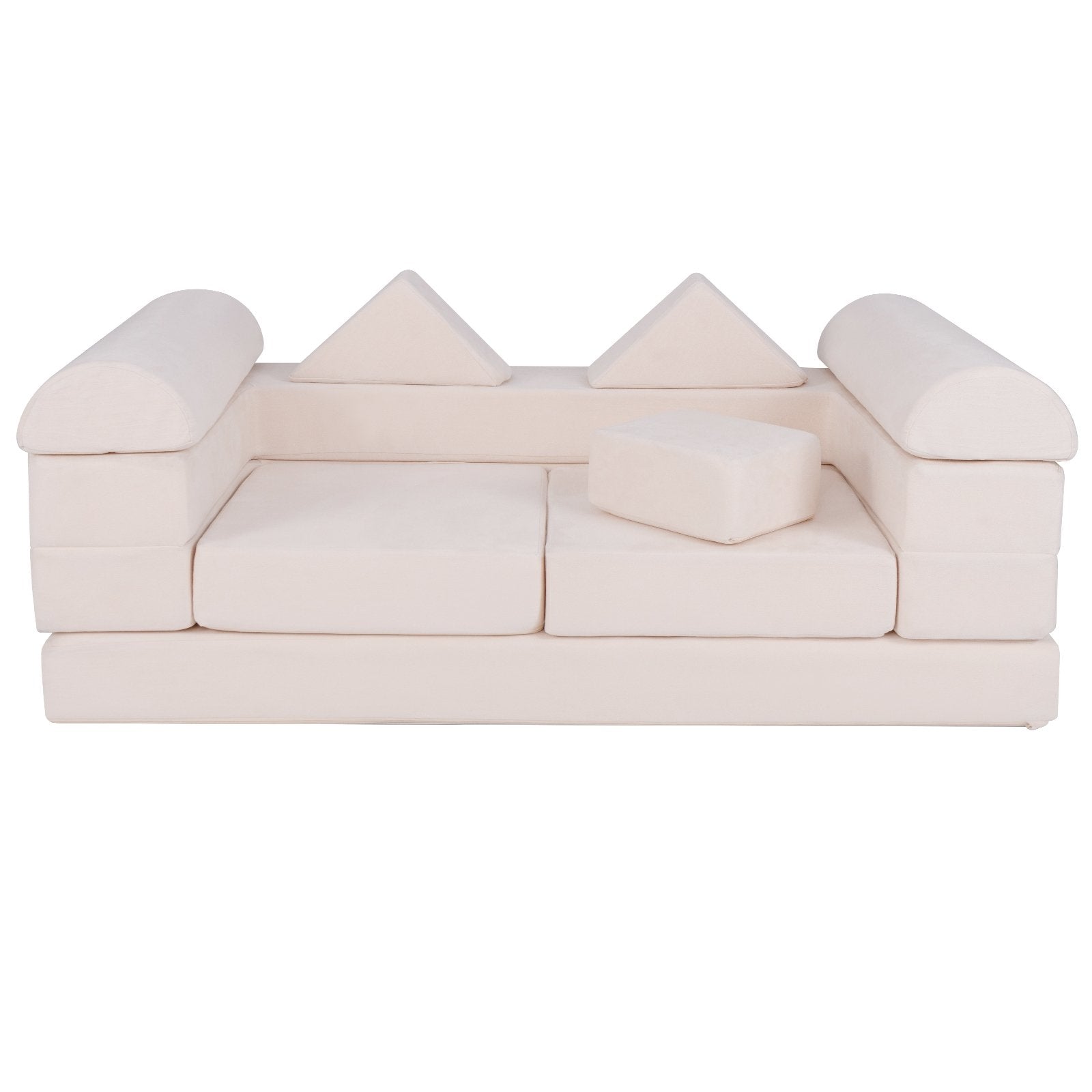 9-Piece Climb and Crawl Foam and Floor Playset with Breathable Suede Fabric-Beige