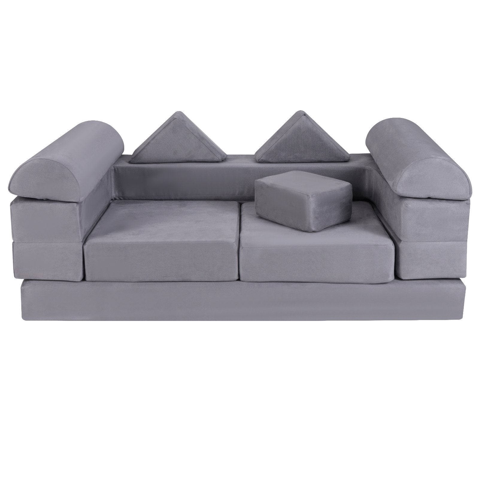 9-Piece Climb and Crawl Foam and Floor Playset with Breathable Suede Fabric-Beige