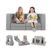 8-Piece Modular Kids Play Couch with Comfy Suede Fabric-Gray