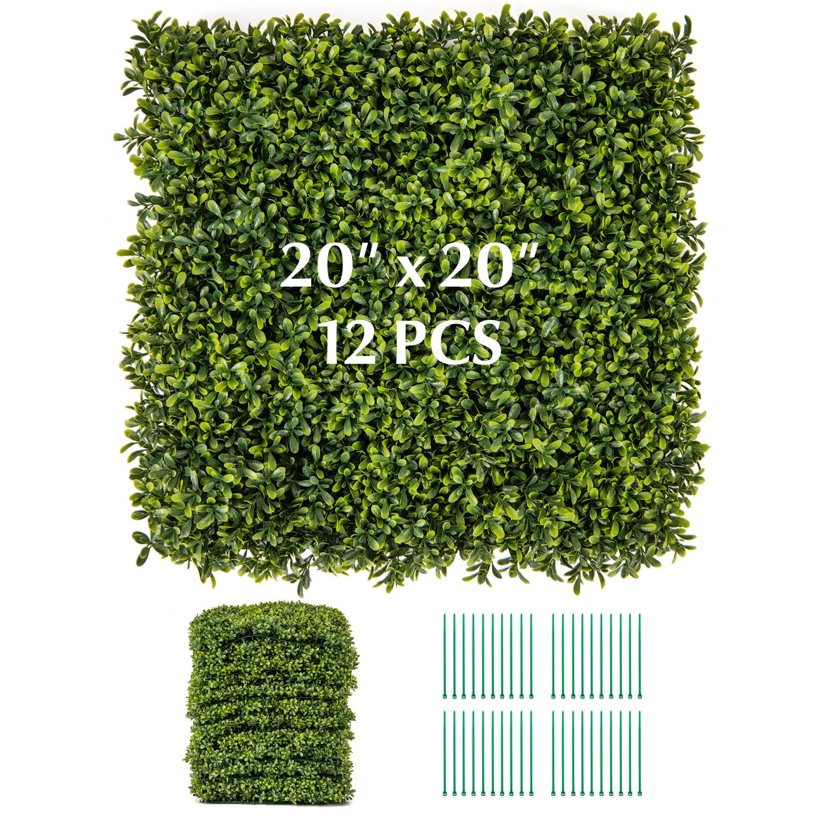 12 Pieces 20 Inch x 20 Inch Artificial Hedge Boxwood Panel