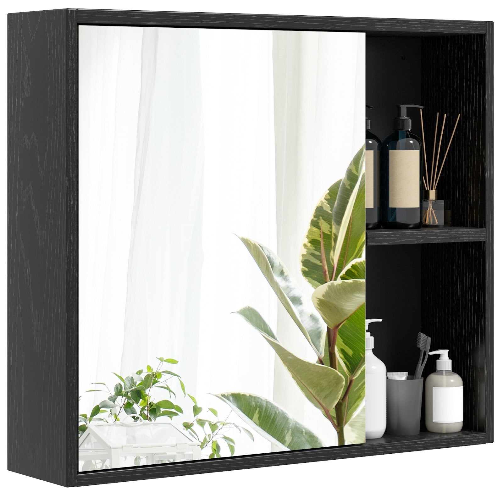 Bathroom Medicine Cabinet with Single Mirror Door-Black