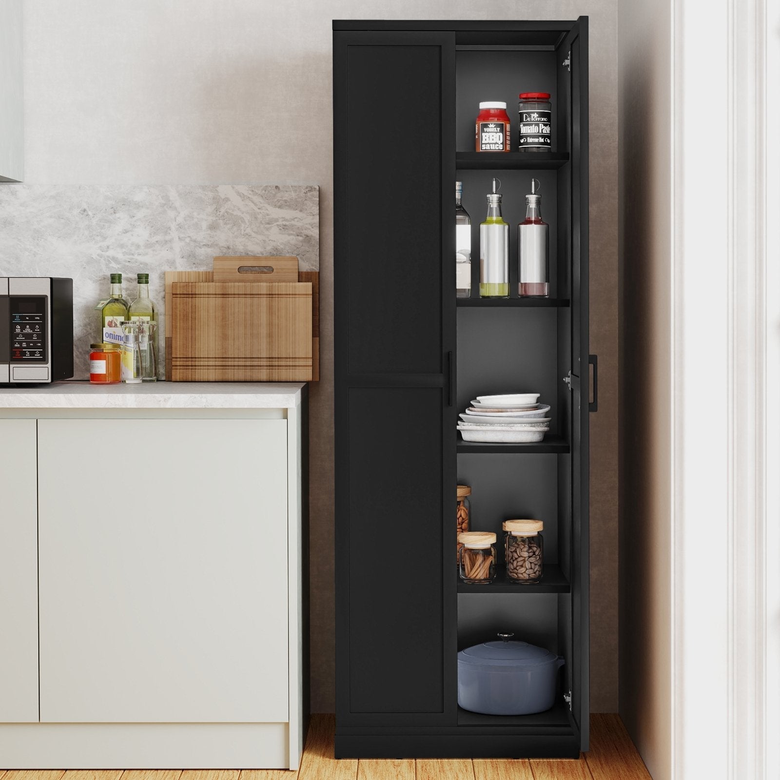 70 Inch Freestanding Storage Cabinet with 2 Doors and 5 Shelves-Black