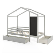 Kids Twin Size Bed with 2 Drawers Solid Wood Bed with Blackboard-Gray