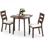 3-Piece Dining Table Set with Wooden Square Kitchen Table and 2 Chairs-Walnut