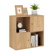 4-Cube Bookcase 3-Tier Bookshelf with Dual Anti-Tipping Kits and 2 Cabinets-Natural