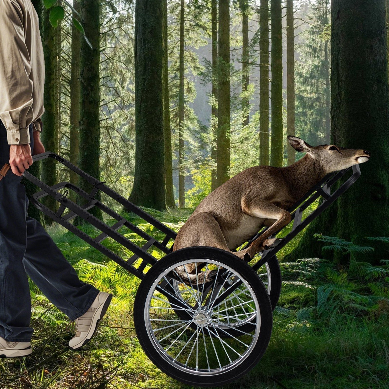 Double-Layer Deer Cart with 20 Inch Rubber Wheels