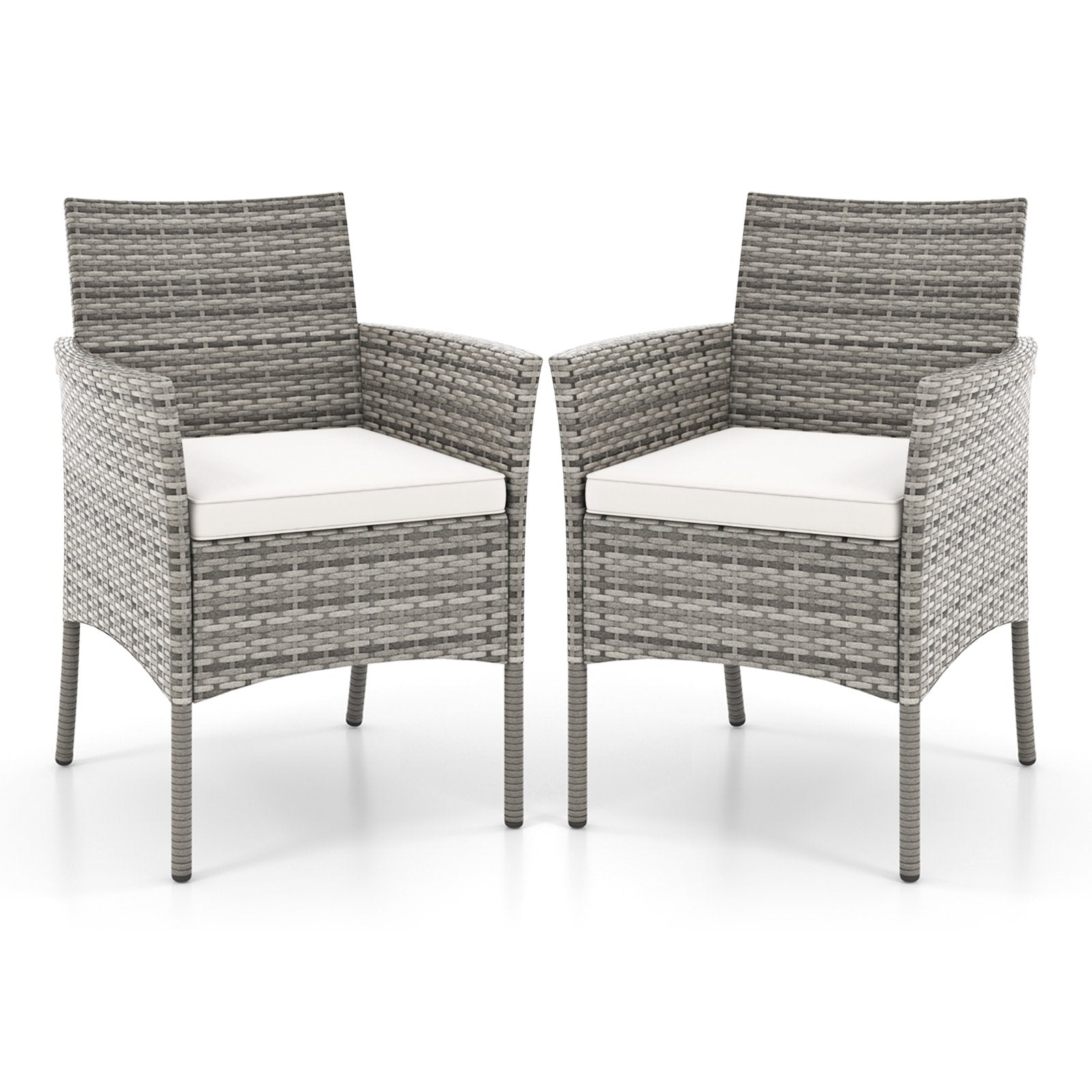 2 Pieces Outdoor PE Rattan Armchairs with Cozy Seat Cushions-White