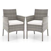2 Pieces Outdoor PE Rattan Armchairs with Cozy Seat Cushions-White
