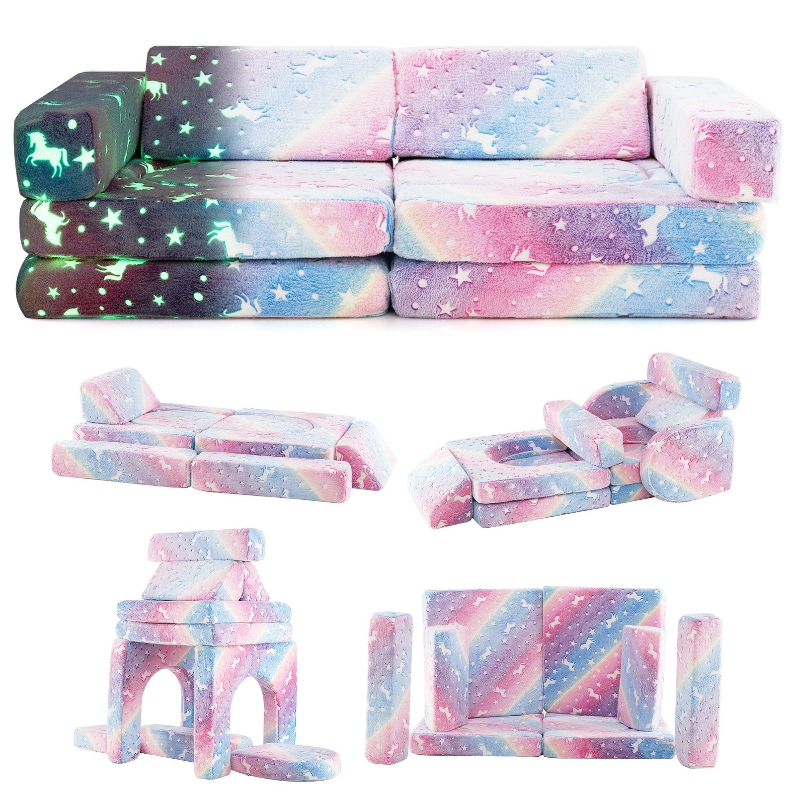 10 Pieces Modular Kids Play Couch Sectional Sofa Glow in the Dark-Gray