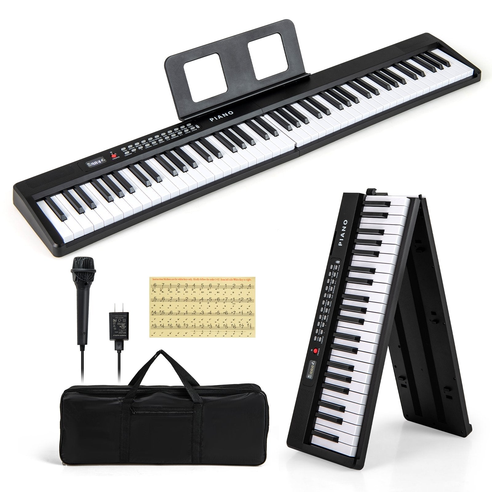 88 Key Foldable Electric Keyboard Piano with Wireless MIDI and Dual Speakers-Black