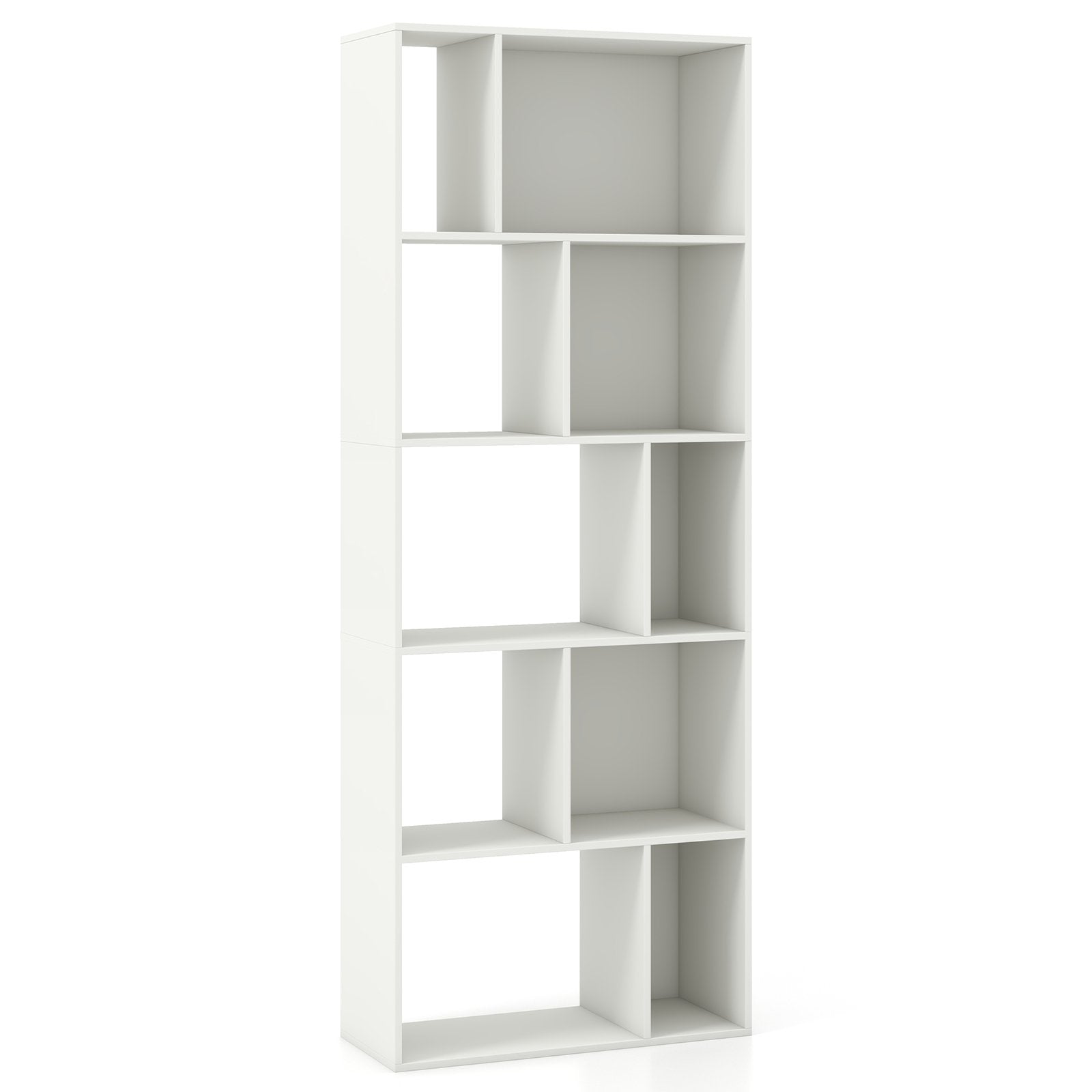 63 Inch 5-Tier Geometric 10-Cube Bookshelf Tall Bookcase-White