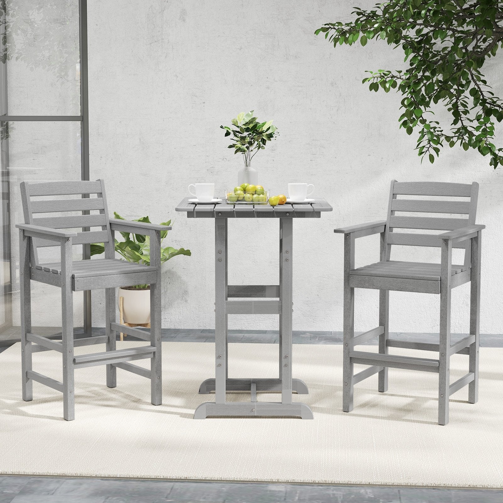 Patio HDPE Adirondack Bar Chairs Set of 2 with Wide Armrests-Black