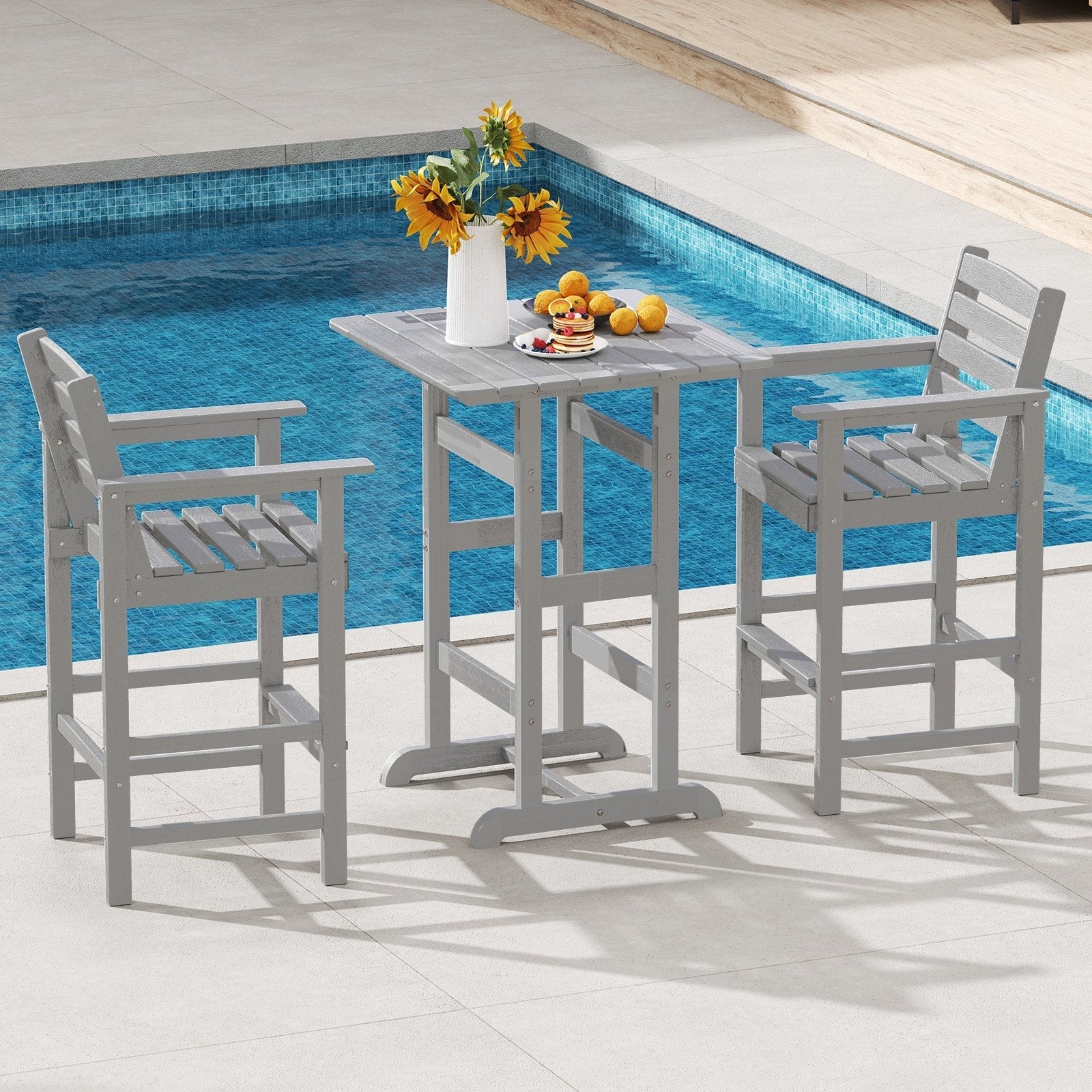 Patio HDPE Adirondack Bar Chairs Set of 2 with Wide Armrests-Black